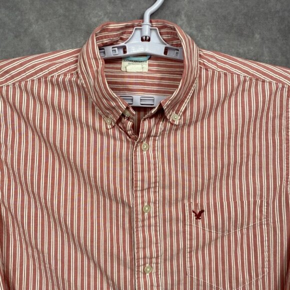 American Eagle Button Shirt Men Small Red Striped Button Down Long Sleeve Preppy - Picture 4 of 10